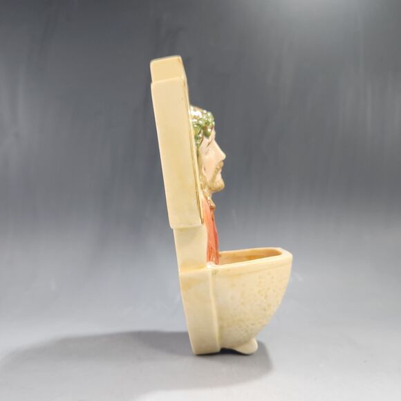 Holy Water Font Hanging Bisque Porcelain Crucified Christ VTG 1961 Jesus Japan - Picture 2 of 8
